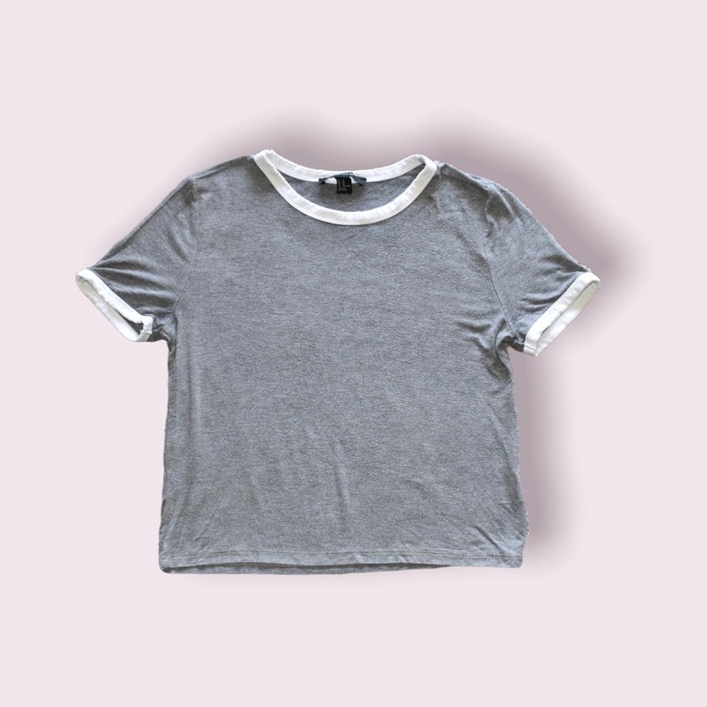 Forever 21 Grey and White Crop Tshirt, Size M